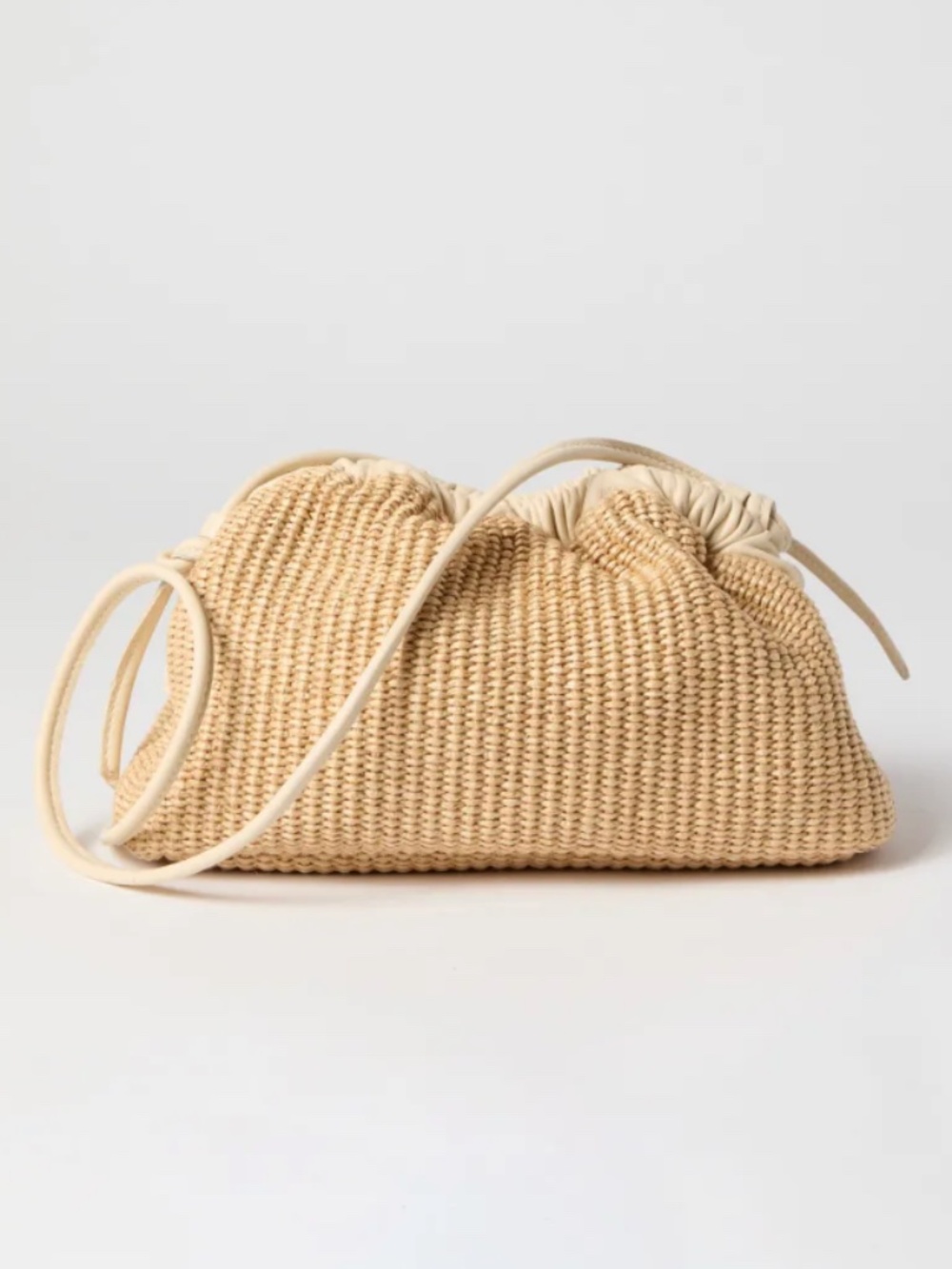 Mansur Gavriel Straw Knit Drawstring Clutch in Natural